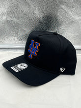 Load image into Gallery viewer, Side view of New York Mets MLB '47 Brand Black Hitch Adjustable Snapback Hat highlighting the adjustable snapback design.