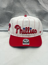 Load image into Gallery viewer, Philadelphia Phillies MLB '47 Brand White Script Hitch Adjustable Snapback Hat front view showing stylish design and iconic script logo.
