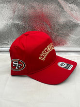 Load image into Gallery viewer, San Francisco 49ers NFL '47 Red Reversed Script Hitch Snapback Adjustable Hat displayed on a mannequin, showcasing its stylish and comfortable fit.
