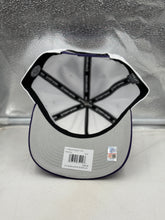 Load image into Gallery viewer, Close-up of LSU Tigers NCAA '47 Brand White Two Tone Hitch Adjustable Snapback Hat logo, perfect for showcasing school pride.