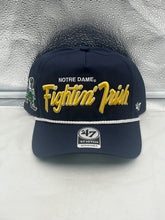 Load image into Gallery viewer, Notre Dame Fighting Irish NCAA '47 Brand Navy Rope Script Hitch Adjustable Hat showcasing a stylish design with a classic rope accent, perfect for fans to show their team pride.