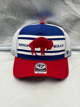 Load image into Gallery viewer, Buffalo Bills NFL '47 Brand Throwback Hitch Mesh Snapback Adjustable Hat featuring a vintage-inspired design and breathable mesh backing, perfect for game day and everyday wear.