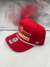 Load image into Gallery viewer, Close-up view of Tampa Bay Buccaneers NFL '47 Throwback Red Hitch Rope Snapback Adjustable Hat demonstrating adjustable snapback closure.