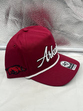 Load image into Gallery viewer, Back view of the Arkansas Razorbacks NCAA '47 Brand Red Hitch Rope Script Adjustable Snapback Hat displaying the adjustable strap for a comfortable fit.