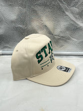 Load image into Gallery viewer, Dallas Stars NHL '47 Brand Natural Script Roscoe Hitch Adjustable Snapback Hat worn by a fan at a game demonstrating team spirit.