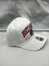 Load image into Gallery viewer, Tampa Bay Buccaneers NFL '47 White Script Hitch Rope Snapback Adjustable Hat on a mannequin head, demonstrating its adjustable snapback fit.
