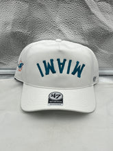 Load image into Gallery viewer, Miami Dolphins NFL '47 Brand White Reversed Script Hitch Snapback Adjustable Hat showcasing stylish team graphics and comfortable fit for fans