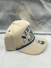 Load image into Gallery viewer, Close-up of the New York Rangers NHL '47 Brand Natural Rope Hitch Adjustable Snapback Hat featuring the vintage charm rope detail.