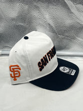 Load image into Gallery viewer, San Francisco Giants MLB '47 Brand White TT Script Hitch Adjustable Snapback Hat displayed from the front, showcasing the bold team script against a clean white background.