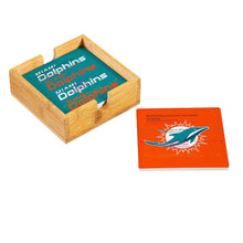 Load image into Gallery viewer, Miami Dolphins NFL Set of 4 Ceramic Coasters displayed artistically, highlighting their unique design, perfect for collectors of Miami Dolphins merchandise.