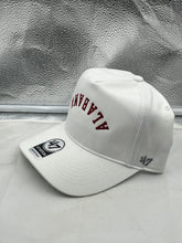 Load image into Gallery viewer, Close-up view of the Alabama Crimson Tide NCAA 47 White Reversed Hitch Script Adjustable Snapback Hat highlighting the stylish design and adjustable strap.