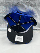 Load image into Gallery viewer, Texas Rangers MLB '47 Brand Blue Script Hitch Rope Adjustable Snapback Hat laid flat on a surface to show the quality materials.