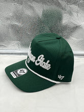 Load image into Gallery viewer, Close-up of the Michigan State Spartans NCAA '47 Brand Green Hitch Adjustable Snapback Hat, highlighting the high-quality material and stylish design.