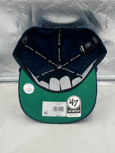 Load image into Gallery viewer, Close-up view of the Atlanta Braves MLB '47 Brand Blue Corduroy Hitch Rope Adjustable Snapback Hat highlighting the adjustable snapback closure and detailed stitching, emphasizing comfort and style for die-hard Braves fans.