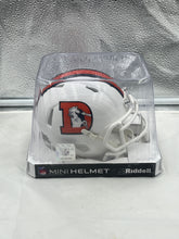 Load image into Gallery viewer, Denver Broncos NFL Riddell Speed White Alternate Replica Mini Helmet displayed on a shelf, showcasing its sleek design and official team colors.