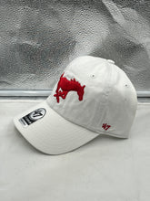 Load image into Gallery viewer, Close-up view of the adjustable strapback on the SMU Mustangs NCAA '47 Brand White Clean Up Hat, highlighting its comfortable fit and stylish design for fans.
