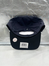 Load image into Gallery viewer, Close-up view of the Atlanta Braves MLB '47 Brand Navy Blue Script Hitch Rope Adjustable Snapback Hat highlighting the logo and detailed rope accent.