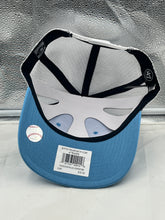 Load image into Gallery viewer, Close-up view of the Philadelphia Phillies MLB '47 Throwback Blue Trucker Snapback Adjustable Hat highlighting its adjustable snapback closure and breathable trucker mesh back for comfort.