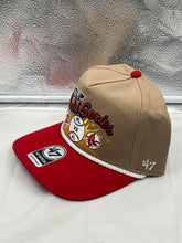 Load image into Gallery viewer, Side view of the Reds Vs Red Sox 1975 World Series Dueling MLB '47 Khaki Hitch Adjustable Hat highlighting the high-quality material.
