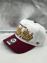 Load image into Gallery viewer, Close-up view of the Florida State Seminoles FSU NCAA '47 Brand White Script Hitch Adjustable Hat illustrating the comfortable adjustable strap and premium materials.
