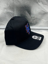 Load image into Gallery viewer, New York Mets MLB '47 Brand Black Hitch Adjustable Snapback Hat showcasing the iconic Mets logo in a stylish black color, perfect for fans.