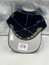 Load image into Gallery viewer, Close-up view of the Toronto Maple Leafs NHL '47 Navy Script Hitch Rope Adjustable Snapback Hat highlighting its quality craftsmanship, adjustable fit, and classic navy color for stylish team pride.