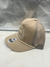 Load image into Gallery viewer, Side view showcasing the breathable mesh design of the Tampa Bay Rays MLB '47 Brand Throwback Khaki Hitch Mesh Adjustable Snapback Hat.