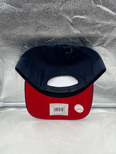 Load image into Gallery viewer, Atlanta Braves MLB '47 Brand Navy Blue Hitch Adjustable Snapback Hat angled view displaying the premium fabric and adjustable snapback closure.