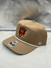 Load image into Gallery viewer, Close-up of the Chicago Bears NFL '47 Brand Khaki Rope Hitch Snapback Adjustable Hat highlighting the adjustable snapback feature and breathable fabric for comfort.