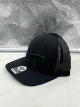 Load image into Gallery viewer, Close-up view of the 47 Brand Philadelphia Eagles NFL Throwback Black Trucker Adjustable Hat - Classic Style, featuring the team logo and adjustable fit, perfect Philadelphia Eagles hat.