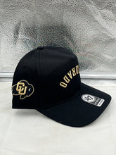 Load image into Gallery viewer, Colorado Buffaloes NCAA '47 Black Reversed Hitch Script Adjustable Snapback Hat showcasing bold logo and stylish design, ideal for fans.