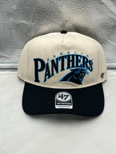 Load image into Gallery viewer, Carolina Panthers NFL '47 Natural Two Tone Script Hitch Snapback Adjustable Hat front view showcasing stylish script embroidery.