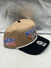 Load image into Gallery viewer, Phillies Vs Orioles 1980 World Series MLB '47 Khaki Hitch Adjustable Hat worn by a fan showcasing team spirit.
