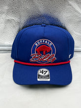 Load image into Gallery viewer, Buffalo Bills NFL '47 Brand Throwback Blue Rope Hitch Snapback Adjustable Hat featuring vibrant blue color and iconic embroidered logo for fans.