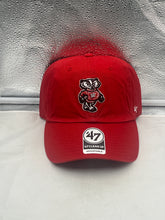 Load image into Gallery viewer, Wisconsin Badgers NCAA '47 Brand Throwback Red Clean Up Adjustable Strapback Hat showcasing its classic throwback design and vibrant red color.