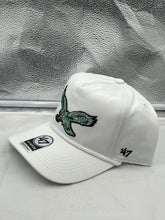 Load image into Gallery viewer, Philadelphia Eagles NFL '47 Throwback White Rope Hitch Snapback Adjustable Hat showcasing vibrant white color and iconic team logo.
