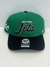 Load image into Gallery viewer, New York Jets NFL '47 Throwback Green Two Tone Hitch Snapback Adjustable Hat showcasing stylish two-tone design and retro team logo.