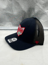 Load image into Gallery viewer, Ohio State Buckeyes NCAA '47 Brand Black Trucker Adjustable Snapback Hat side view highlighting mesh panels