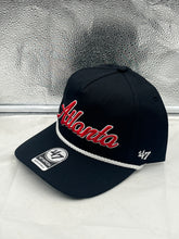 Load image into Gallery viewer, Close-up of the Atlanta Falcons NFL '47 Brand Black Rope Script Hitch Snapback Adjustable Hat - Perfect for fans of the Atlanta Falcons hat.