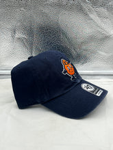 Load image into Gallery viewer, Close-up of the Syracuse Orange NCAA '47 Brand Throwback Navy Clean Up Adjustable Strapback Hat showcasing the navy blue fabric and iconic Syracuse logo, perfect for celebrating your team spirit.