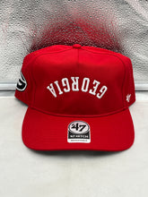 Load image into Gallery viewer, Georgia Bulldogs NCAA '47 Red Reversed Hitch Script Adjustable Snapback Hat front view showcasing the iconic team logo and stylish design.