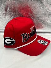 Load image into Gallery viewer, Georgia Bulldogs NCAA '47 Brand Red Hitch Rope Script Adjustable Snapback Hat worn by a fan at a tailgate event.