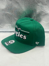 Load image into Gallery viewer, Side view of the Philadelphia Eagles NFL '47 Throwback Green Script Hitch Snapback Adjustable Hat highlighting the adjustable snapback closure for a personalized fit.
