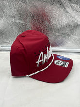 Load image into Gallery viewer, Close-up view of the Arkansas Razorbacks NCAA '47 Brand Red Hitch Rope Adjustable Snapback Hat featuring the iconic team logo and trendy rope detailing.