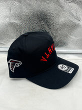 Load image into Gallery viewer, Adjustable strap detail of the Atlanta Falcons NFL '47 Brand Black Reversed Script Hitch Snapback Adjustable Hat, ensuring a perfect fit for all Atlanta Falcons hat fans.