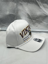 Load image into Gallery viewer, Lifestyle shot of the Minnesota Vikings NFL '47 White Script Hitch Rope Snapback Adjustable Hat, ideal for casual outings and showcasing Vikings loyalty.