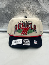 Load image into Gallery viewer, Ole Miss Rebels NCAA '47 Brand Natural TT Hitch Rope Adjustable Snapback Hat displayed from the front showing the team logo and rope detail.