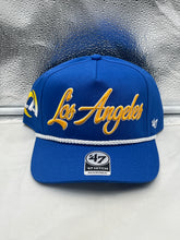 Load image into Gallery viewer, Los Angeles Rams NFL '47 Blue Script Hitch Snapback Adjustable Hat showcasing bold script logo and stylish design, perfect for passionate fans.