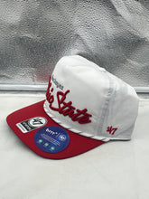 Load image into Gallery viewer, Close-up view of the rope accent on the Ohio State Buckeyes NCAA '47 Brand White TT Hitch Rope Adjustable Snapback Hat.