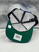 Load image into Gallery viewer, Person wearing a New York Knicks NBA '47 Brand White TT Script Hitch Adjustable Snapback Hat cheering in a stadium.